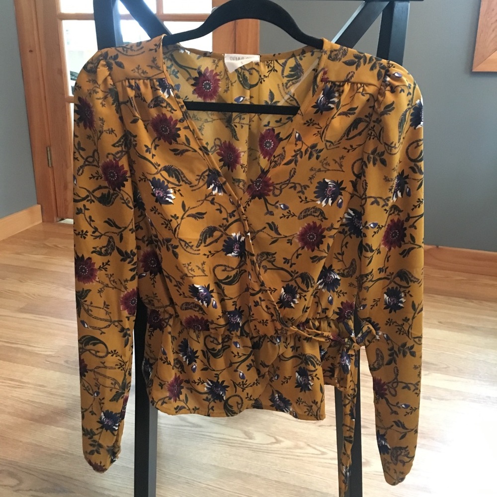 Mustard Chiffon Floral Blouse